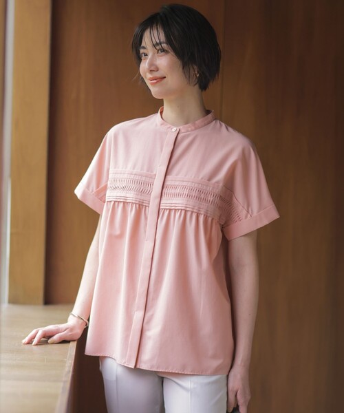 J.PRESS(ジェイプレス)の「ソフトシアークロス フレンチスリーブ ブラウス(シャツ/ブラウス・レディース・黄土色系/グレー系/ピンク系/スカイブルー系・T15/T13)」の4枚目の写真