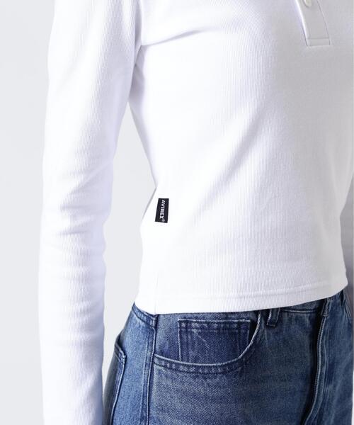 AVIREX(アヴィレックス)の「《DAILY/WOMAN》L/S HENLEY NECK T-SHIRT(Tシャツ/カットソー・レディース・ホワイト/ブラック・M/S)」の4枚目の写真