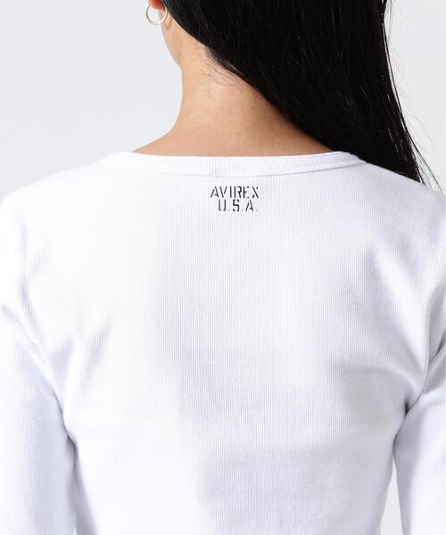 AVIREX(アヴィレックス)の「《DAILY/WOMAN》L/S HENLEY NECK T-SHIRT(Tシャツ/カットソー・レディース・ホワイト/ブラック・M/S)」の5枚目の写真