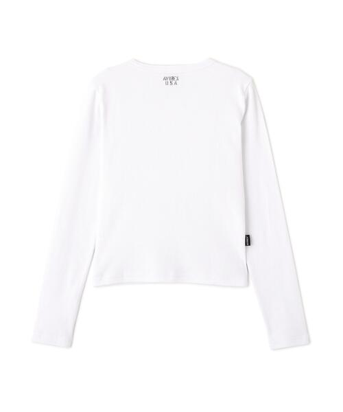AVIREX(アヴィレックス)の「《DAILY/WOMAN》L/S HENLEY NECK T-SHIRT(Tシャツ/カットソー・レディース・ホワイト/ブラック・M/S)」の8枚目の写真