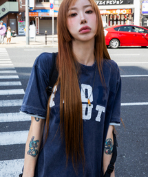XF014 アーチアップリケダメージウォッシングTシャツ (NAVY)