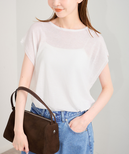 U by SPICK&SPAN（ユーバイスピックアンドスパン）の「《接触冷感》ウォッシャブルリネンブレンドプルオーバー（ニット/セーター・レディース・ブラック/ホワイト/グリーン・FREE）」の2枚目の写真