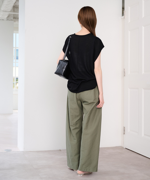 U by SPICK&SPAN（ユーバイスピックアンドスパン）の「《接触冷感》ウォッシャブルリネンブレンドプルオーバー（ニット/セーター・レディース・ブラック/ホワイト/グリーン・FREE）」の19枚目の写真
