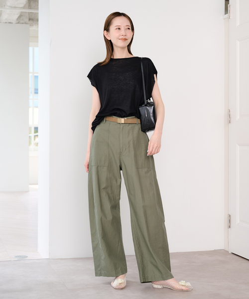 U by SPICK&SPAN（ユーバイスピックアンドスパン）の「《接触冷感》ウォッシャブルリネンブレンドプルオーバー（ニット/セーター・レディース・ブラック/ホワイト/グリーン・FREE）」の21枚目の写真
