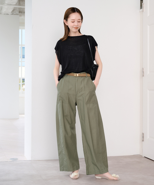 U by SPICK&SPAN（ユーバイスピックアンドスパン）の「《接触冷感》ウォッシャブルリネンブレンドプルオーバー（ニット/セーター・レディース・ブラック/ホワイト/グリーン・FREE）」の22枚目の写真