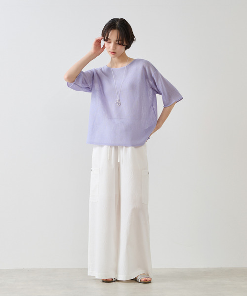 MELROSE claire(メルローズ クレール)の「【麻タッチ天竺ボートネックハーフスリーブプルオーバー】(ニット/セーター・レディース・チャコールグレー/ライトベージュ/オレンジ/ラベンダー・FREE)」の5枚目の写真