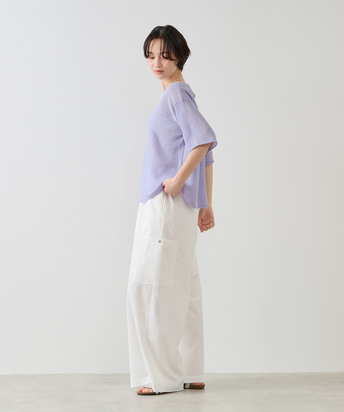 MELROSE claire(メルローズ クレール)の「【麻タッチ天竺ボートネックハーフスリーブプルオーバー】(ニット/セーター・レディース・チャコールグレー/ライトベージュ/オレンジ/ラベンダー・FREE)」の6枚目の写真