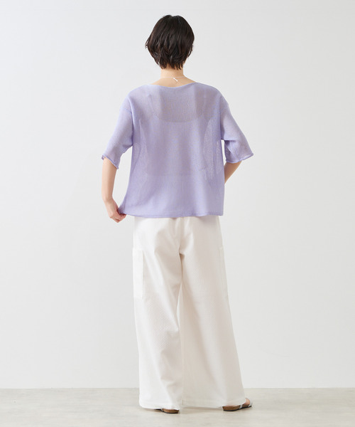 MELROSE claire(メルローズ クレール)の「【麻タッチ天竺ボートネックハーフスリーブプルオーバー】(ニット/セーター・レディース・チャコールグレー/ライトベージュ/オレンジ/ラベンダー・FREE)」の7枚目の写真