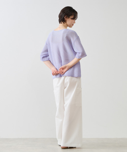 MELROSE claire(メルローズ クレール)の「【麻タッチ天竺ボートネックハーフスリーブプルオーバー】(ニット/セーター・レディース・チャコールグレー/ライトベージュ/オレンジ/ラベンダー・FREE)」の8枚目の写真