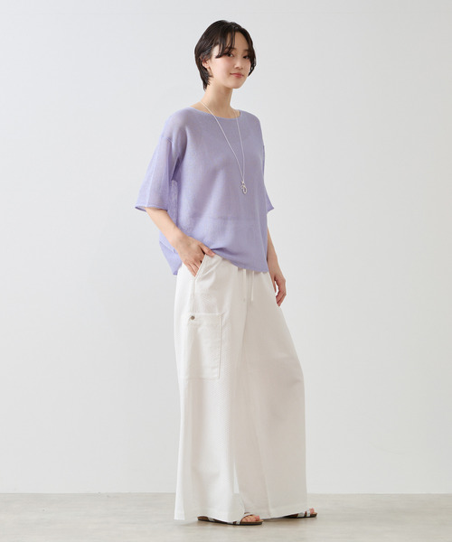 MELROSE claire(メルローズ クレール)の「【麻タッチ天竺ボートネックハーフスリーブプルオーバー】(ニット/セーター・レディース・チャコールグレー/ライトベージュ/オレンジ/ラベンダー・FREE)」の9枚目の写真