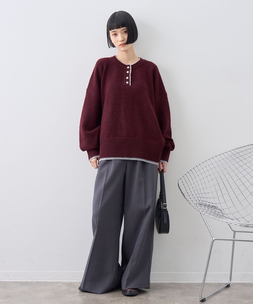 NOGLE(ノグル)の「【NOGLE/ノグル】ウールレイヤードヘンリーネックニット(ニット/セーター・レディース・ブラウン/グレー/レッド/グリーン系/ネイビー/ライトグレー・FREE)」の12枚目の写真