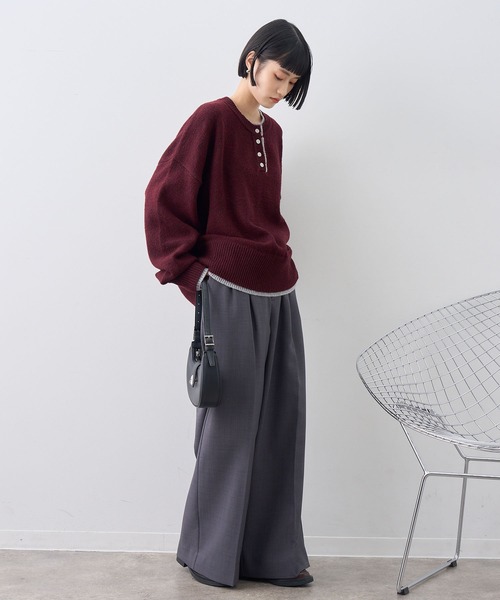 NOGLE(ノグル)の「【NOGLE/ノグル】ウールレイヤードヘンリーネックニット(ニット/セーター・レディース・ブラウン/グレー/レッド/グリーン系/ネイビー/ライトグレー・FREE)」の13枚目の写真