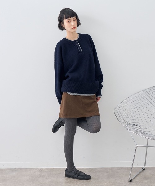 NOGLE(ノグル)の「【NOGLE/ノグル】ウールレイヤードヘンリーネックニット(ニット/セーター・レディース・ブラウン/グレー/レッド/グリーン系/ネイビー/ライトグレー・FREE)」の19枚目の写真