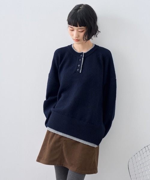 NOGLE(ノグル)の「【NOGLE/ノグル】ウールレイヤードヘンリーネックニット(ニット/セーター・レディース・ブラウン/グレー/レッド/グリーン系/ネイビー/ライトグレー・FREE)」の21枚目の写真