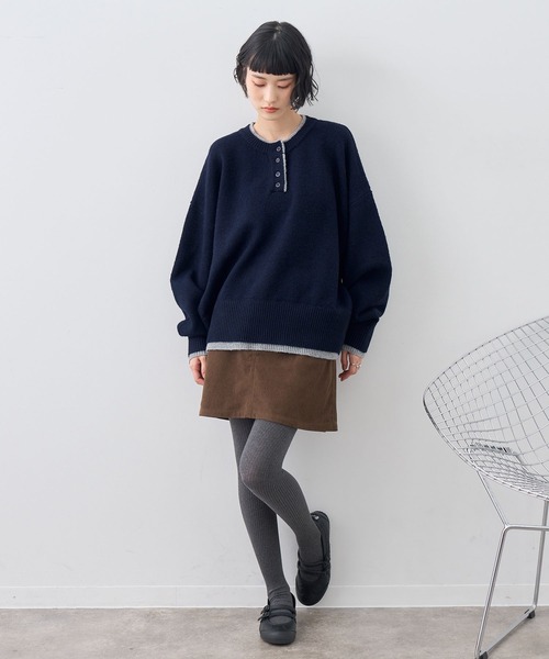 NOGLE(ノグル)の「【NOGLE/ノグル】ウールレイヤードヘンリーネックニット(ニット/セーター・レディース・ブラウン/グレー/レッド/グリーン系/ネイビー/ライトグレー・FREE)」の22枚目の写真