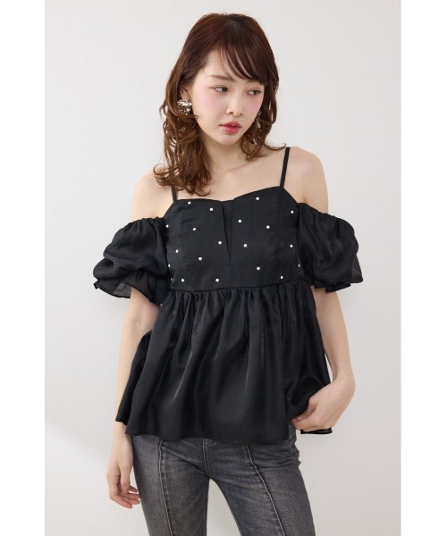 rienda（リエンダ）の「【AKB48 伊藤百花さん着用】2WAYビジューオフショルブラウス　春服 夏服（シャツ/ブラウス・レディース・ブラック/ベージュ/ホワイト・FREE）」の14枚目の写真