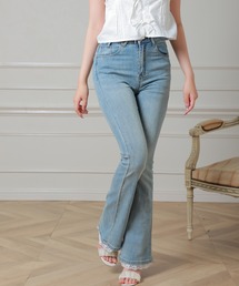 Anely ウォッシュ 裾レース フレア スキニー デニム パンツ
