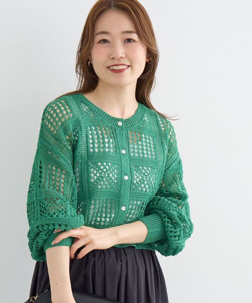 le.coeur blanc(ルクールブラン)の「《WEB限定》クロシェ編みカーディガン(カーディガン/ボレロ・レディース・グリーン/ブラック/オフホワイト/キャメル・38)」の17枚目の写真