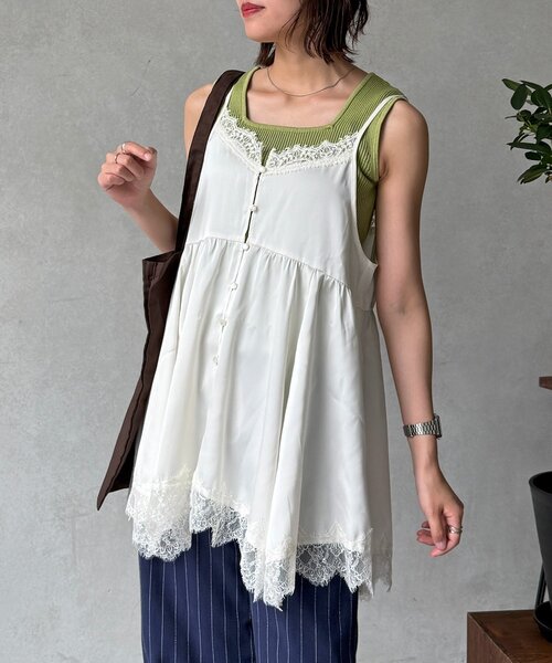 CPCM（シーピーシーエム）の「サテンレースイレヘムキャミチュニック（シャツ/ブラウス・レディース・ブラック系その他/ブラック/ホワイト/ホワイト系その他・FREE）」の16枚目の写真