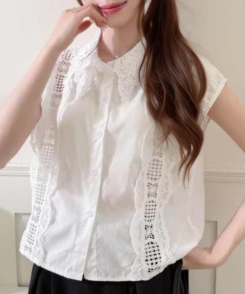 Ada.(エイダ)の「フラワー レース カラー ノースリーブ サマー ブラウス(シャツ/ブラウス・レディース・ブラック/ブルー/ホワイト・FREE)」の16枚目の写真