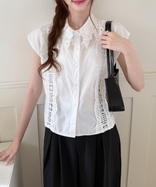 Ada.(エイダ)の「フラワー レース カラー ノースリーブ サマー ブラウス(シャツ/ブラウス・レディース・ブラック/ブルー/ホワイト・FREE)」の19枚目の写真