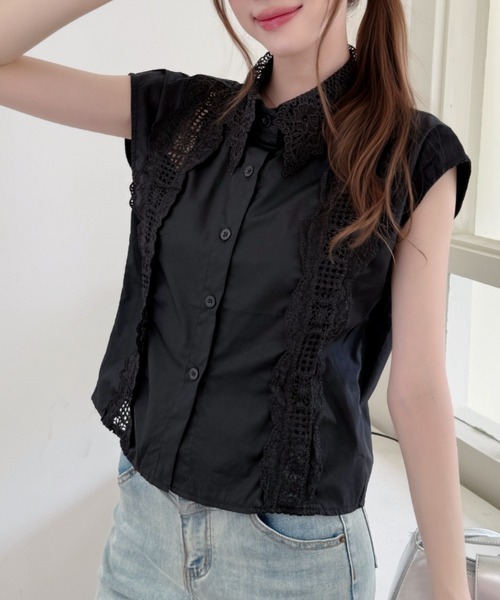 Ada.(エイダ)の「フラワー レース カラー ノースリーブ サマー ブラウス(シャツ/ブラウス・レディース・ブラック/ブルー/ホワイト・FREE)」の14枚目の写真