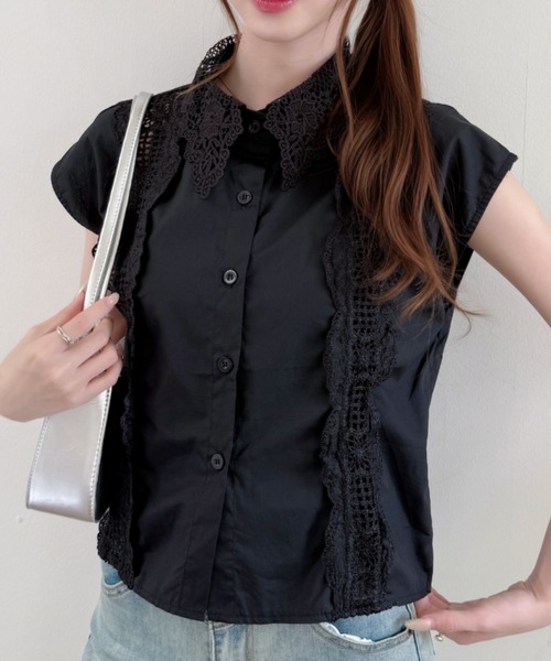 Ada.(エイダ)の「フラワー レース カラー ノースリーブ サマー ブラウス(シャツ/ブラウス・レディース・ブラック/ブルー/ホワイト・FREE)」の12枚目の写真