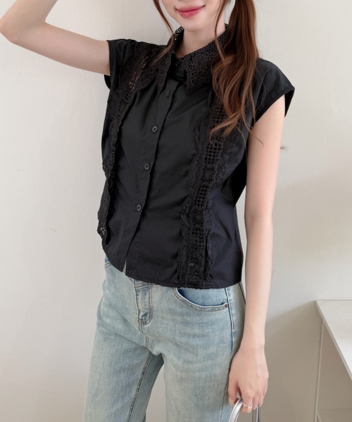 Ada.(エイダ)の「フラワー レース カラー ノースリーブ サマー ブラウス(シャツ/ブラウス・レディース・ブラック/ブルー/ホワイト・FREE)」の11枚目の写真