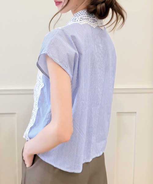 Ada.(エイダ)の「フラワー レース カラー ノースリーブ サマー ブラウス(シャツ/ブラウス・レディース・ブラック/ブルー/ホワイト・FREE)」の6枚目の写真