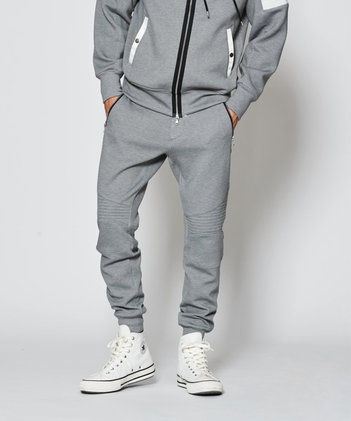 ACANTHUS(アカンサス)の「ACANTHUS:Double-knit Biker Pants(スウェットパンツ・メンズ・グレー/ブラック・XL/L/M)」の2枚目の写真