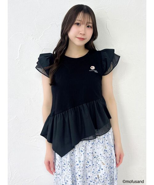 dazzlin(ダズリン)の「【mofusandコラボ】アシメシアーフリルロゴTシャツ(Tシャツ/カットソー・レディース・ブラック/ベージュ/オフホワイト・FREE)」の2枚目の写真