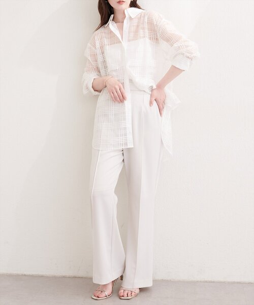 natural couture(ナチュラルクチュール)の「シアーチェックシャツ(シャツ/ブラウス・レディース・ライトベージュ/オフホワイト/ブラック・FREE)」の7枚目の写真