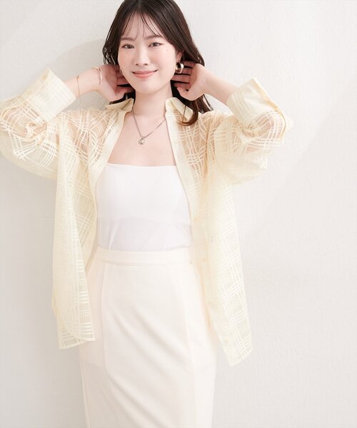 natural couture(ナチュラルクチュール)の「シアーチェックシャツ(シャツ/ブラウス・レディース・ライトベージュ/オフホワイト/ブラック・FREE)」の22枚目の写真