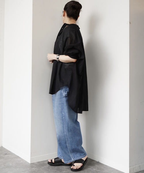 JOURNAL STANDARD LUXE（ジャーナルスタンダード　ラックス）の「ハイツイストガーゼ ギャザーBIGシャツ（シャツ/ブラウス・レディース・ブラック/ホワイト・FREE）」の8枚目の写真