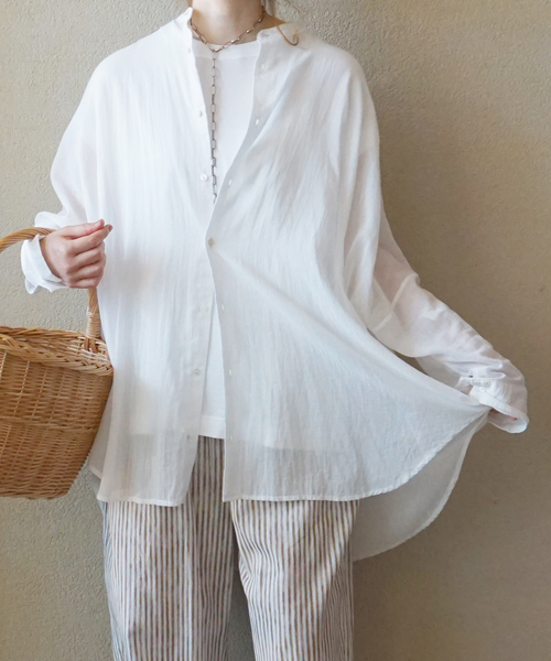 JOURNAL STANDARD LUXE（ジャーナルスタンダード　ラックス）の「ハイツイストガーゼ ギャザーBIGシャツ（シャツ/ブラウス・レディース・ブラック/ホワイト・FREE）」の11枚目の写真