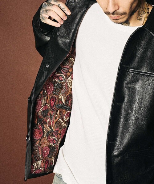 Subciety(サブサエティ)の「Faux leather car coat(ライダースジャケット・メンズ・ブラウン/ブラック・MEDIUM/LARGE/X-LARGE/SMALL)」の7枚目の写真