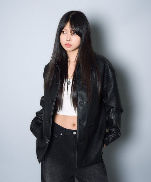 Subciety(サブサエティ)の「Faux leather car coat(ライダースジャケット・メンズ・ブラウン/ブラック・MEDIUM/LARGE/X-LARGE/SMALL)」の10枚目の写真