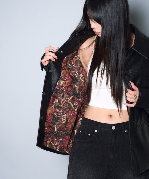 Subciety(サブサエティ)の「Faux leather car coat(ライダースジャケット・メンズ・ブラウン/ブラック・MEDIUM/LARGE/X-LARGE/SMALL)」の11枚目の写真
