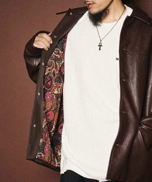 Subciety(サブサエティ)の「Faux leather car coat(ライダースジャケット・メンズ・ブラウン/ブラック・MEDIUM/LARGE/X-LARGE/SMALL)」の19枚目の写真