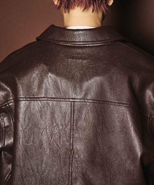 Subciety(サブサエティ)の「Faux leather car coat(ライダースジャケット・メンズ・ブラウン/ブラック・MEDIUM/LARGE/X-LARGE/SMALL)」の20枚目の写真