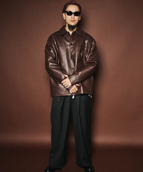 Subciety(サブサエティ)の「Faux leather car coat(ライダースジャケット・メンズ・ブラウン/ブラック・MEDIUM/LARGE/X-LARGE/SMALL)」の22枚目の写真