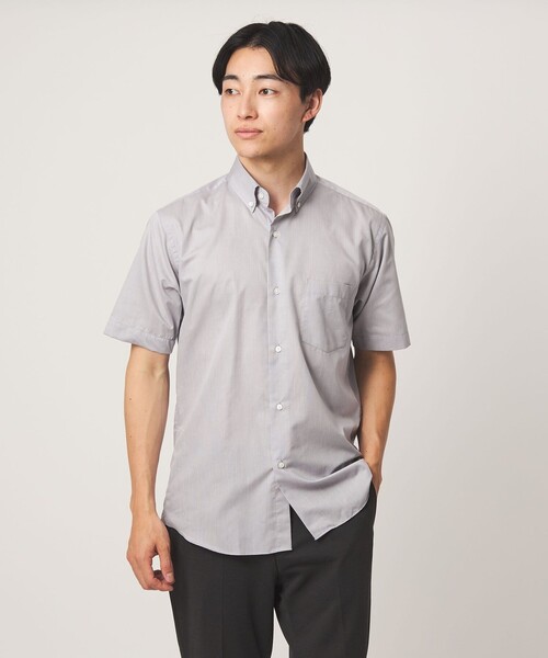 green label relaxing(グリーンレーベルリラクシング)の「エブリット TC パナマ スタンダード ボタンダウン ショートスリーブ シャツ -イージーアイロン・通気性-(ビジネスシャツ・メンズ・ライトグレー/ホワイト・S/M/L/XL)」の19枚目の写真