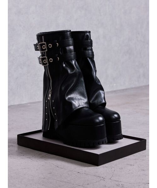 GYDA(ジェイダ)の「ZIP design loose coverブーツ(ブーツ・レディース・ブラック・SMALL/MEDIUM/LARGE)」の1枚目の写真