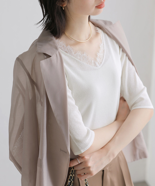La TOTALITE(ラトータリテ)の「【洗える】レース2WAYプルオーバー(Tシャツ/カットソー・レディース・ホワイト/ブラック/ライトグリーン・FREE)」の2枚目の写真