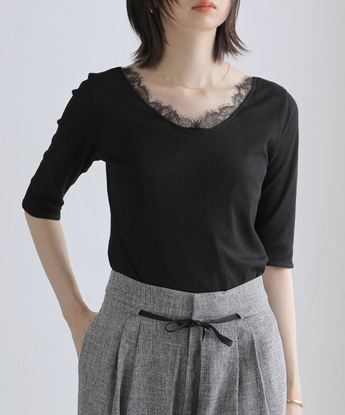 La TOTALITE(ラトータリテ)の「【洗える】レース2WAYプルオーバー(Tシャツ/カットソー・レディース・ホワイト/ブラック/ライトグリーン・FREE)」の8枚目の写真