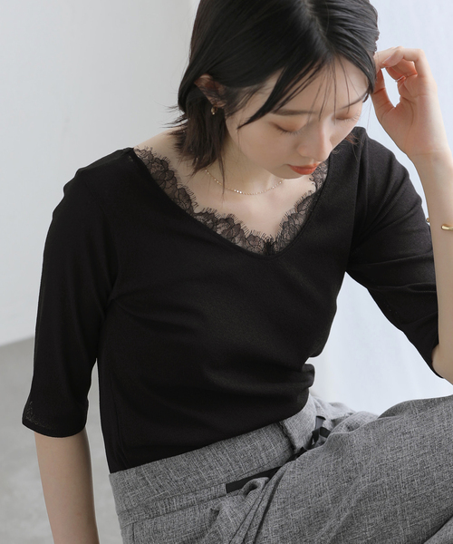 La TOTALITE(ラトータリテ)の「【洗える】レース2WAYプルオーバー(Tシャツ/カットソー・レディース・ホワイト/ブラック/ライトグリーン・FREE)」の10枚目の写真