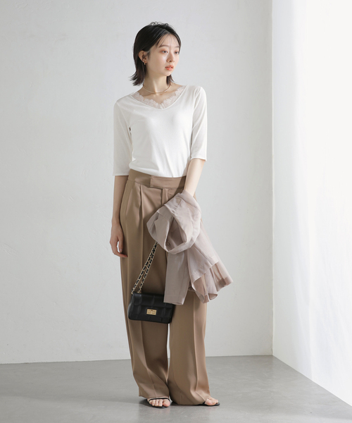 La TOTALITE(ラトータリテ)の「【洗える】レース2WAYプルオーバー(Tシャツ/カットソー・レディース・ホワイト/ブラック/ライトグリーン・FREE)」の12枚目の写真