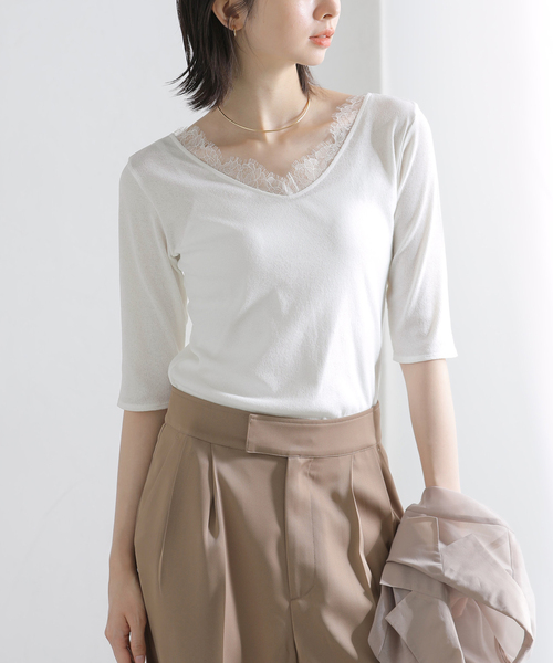 La TOTALITE(ラトータリテ)の「【洗える】レース2WAYプルオーバー(Tシャツ/カットソー・レディース・ホワイト/ブラック/ライトグリーン・FREE)」の15枚目の写真
