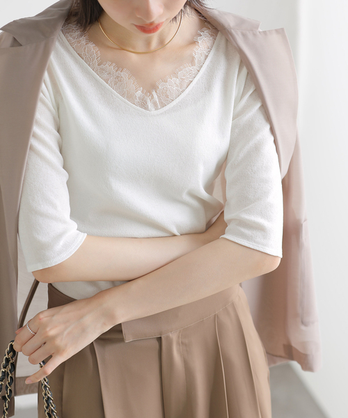 La TOTALITE(ラトータリテ)の「【洗える】レース2WAYプルオーバー(Tシャツ/カットソー・レディース・ホワイト/ブラック/ライトグリーン・FREE)」の16枚目の写真