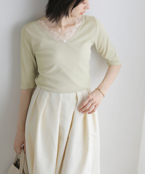 La TOTALITE(ラトータリテ)の「【洗える】レース2WAYプルオーバー(Tシャツ/カットソー・レディース・ホワイト/ブラック/ライトグリーン・FREE)」の21枚目の写真